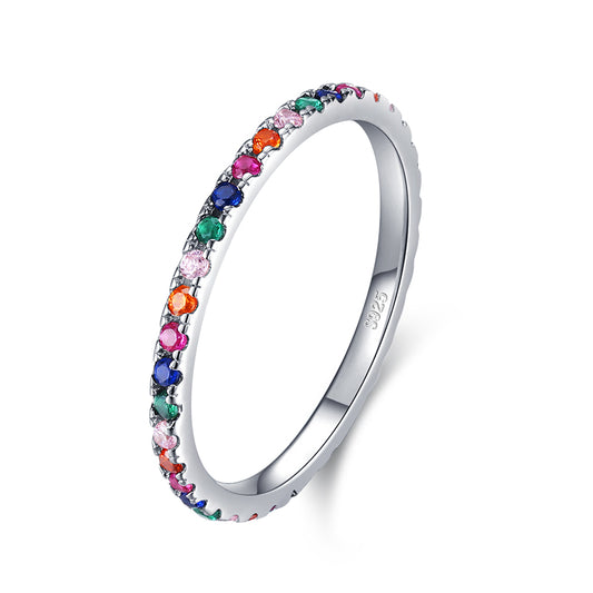 Rainbow Wedding Band Silver Rings