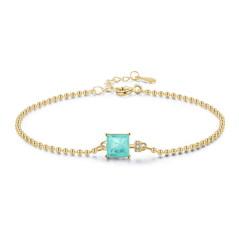 Square Tourmaline/Cz Beads Chain Bracelet