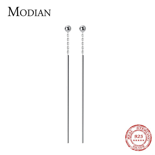 Modian Minimalist 100% 925 Sterling Silver Long Line Simple Beads Stud Earrings Fashion Party Ears For Women Jewelry Accessories