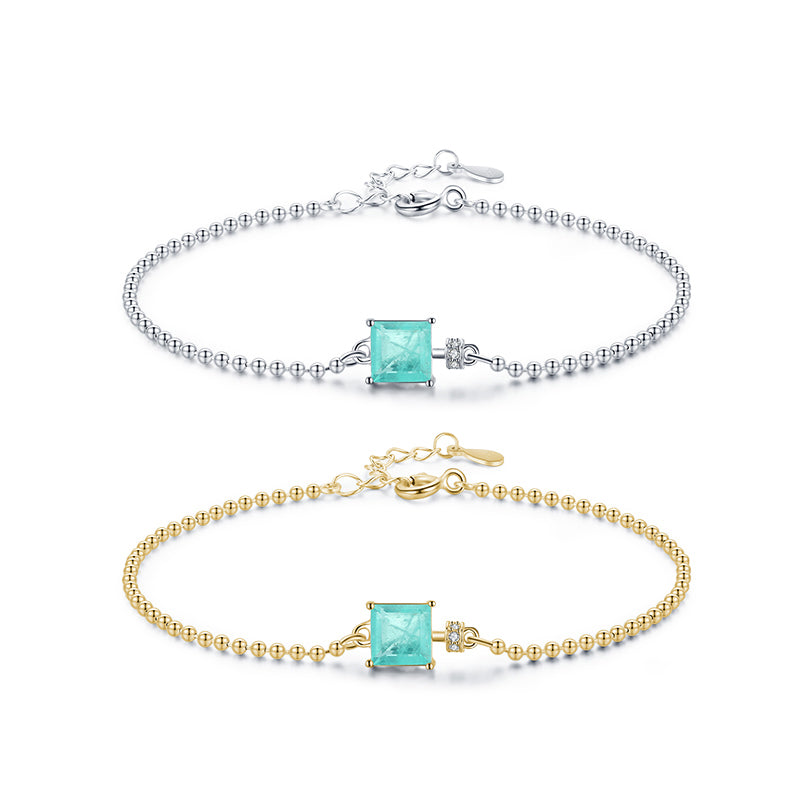 Square Tourmaline/Cz Beads Chain Bracelet