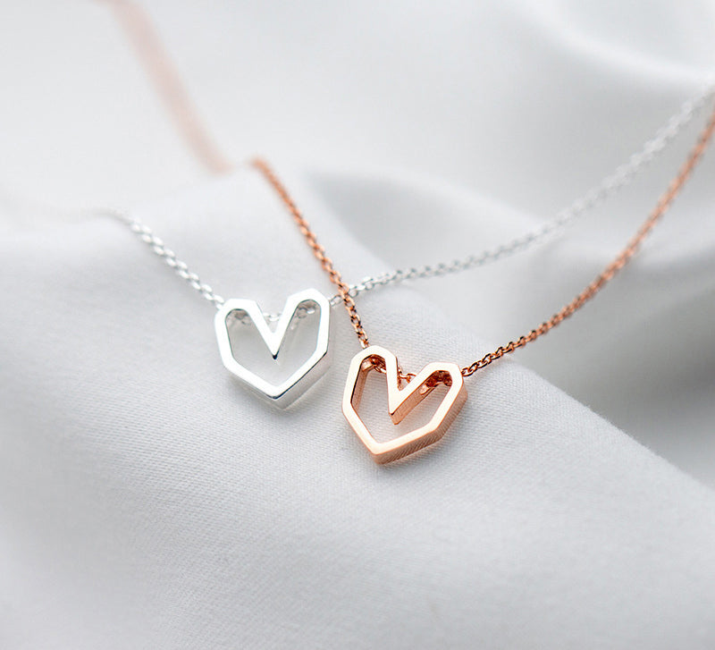 Rose Gold Silver Heart Choker