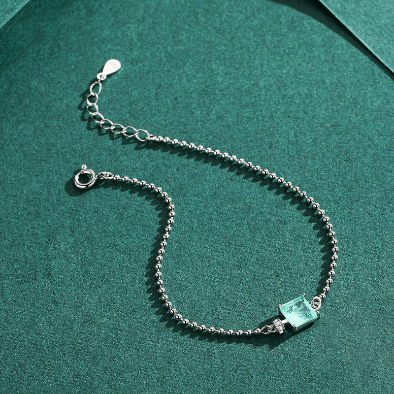 Square Tourmaline/Cz Beads Chain Bracelet