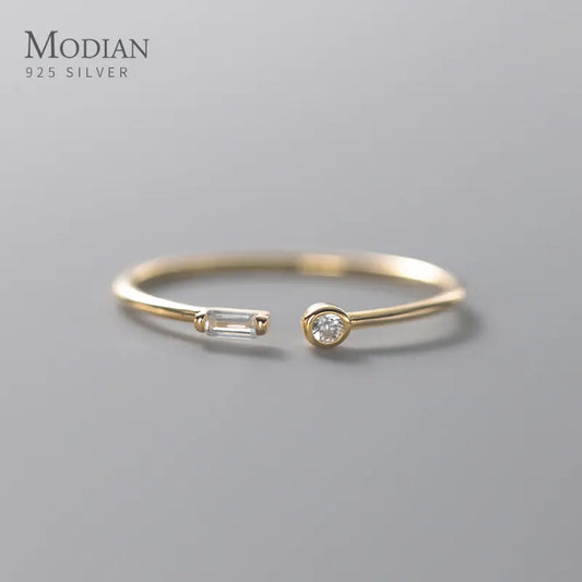 Modian Real 925 Sterling Silver Simple Thin Clear CZ Finger Rings Adjustable 14K Gold Ring For Women Wedding Jewelry Gifts