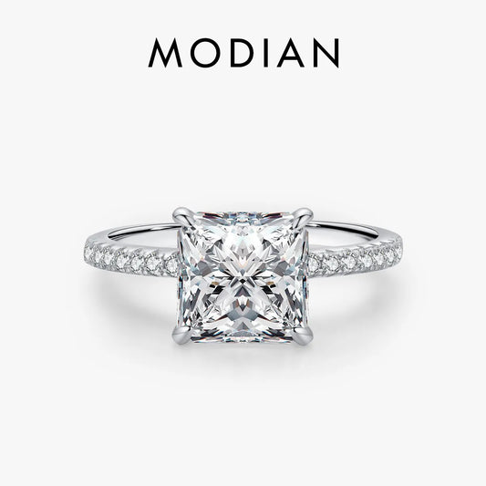 MODIAN 925 Sterling Silver Luxury Sparkling Crushed Ice Cut Clear Cubic Zirconia Ring For Women Wedding Engagement Fine Jewelry