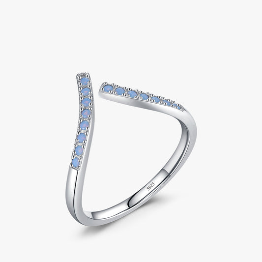 Geometric Blue/White Cz Opal Adjustable Ring