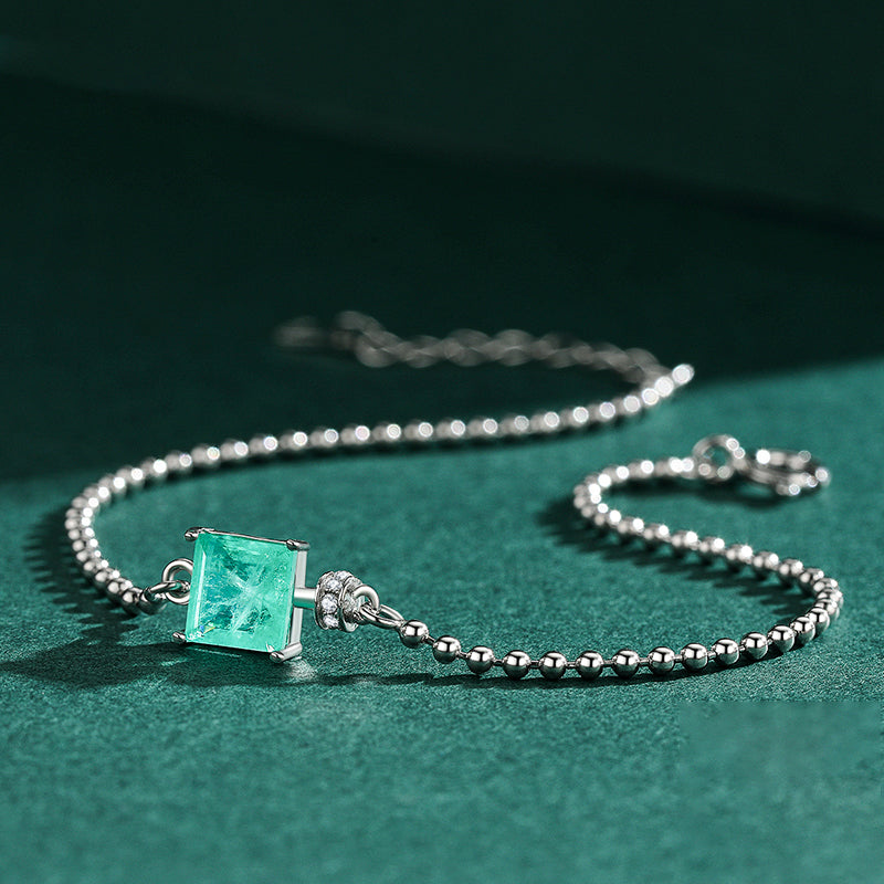 Square Tourmaline/Cz Beads Chain Bracelet