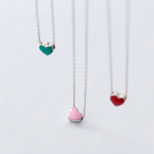 Enamel Hearts Sterling Pendant Necklace - 3 Colors