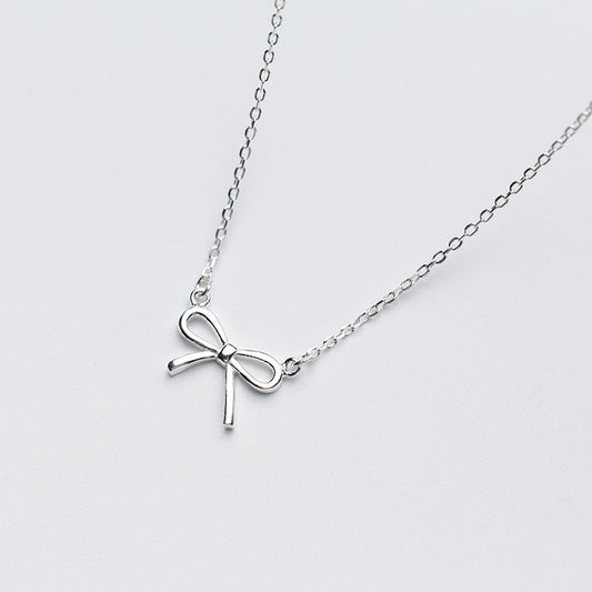 Elegant Bowknot Necklace Sterling Silver Pendant