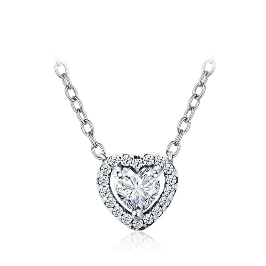 Clear CZ Heart Pendant Necklace