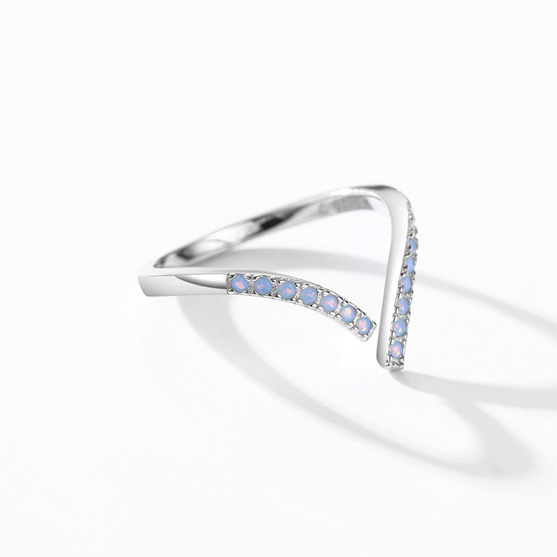 Geometric Blue/White Cz Opal Adjustable Ring