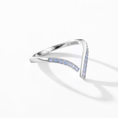 Geometric Blue/White Cz Opal Adjustable Ring