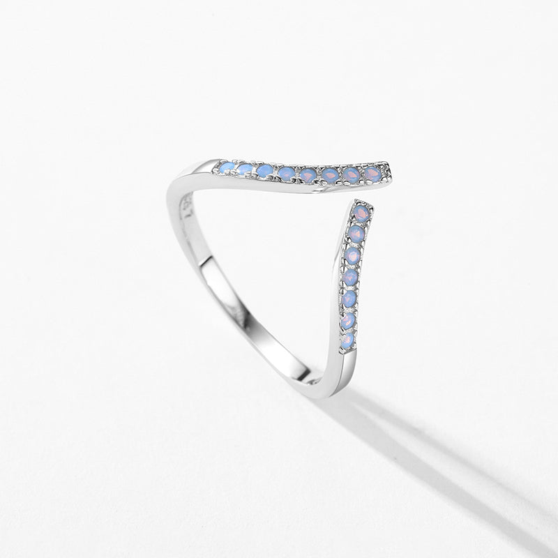 Geometric Blue/White Cz Opal Adjustable Ring