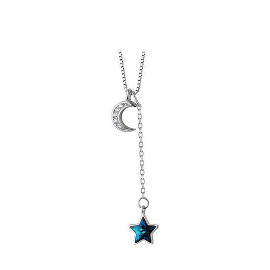 Sterling Silver Shining Crescent and Star Pendant